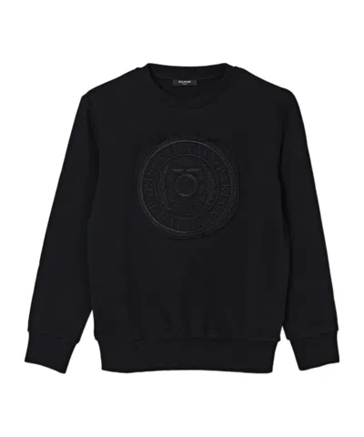 Balmain Kids Logo Embroidered Crewneck Sweatshirt In Black