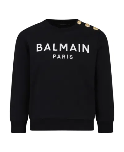 Balmain Kids Logo Embroidered Crewneck Sweatshirt In Black