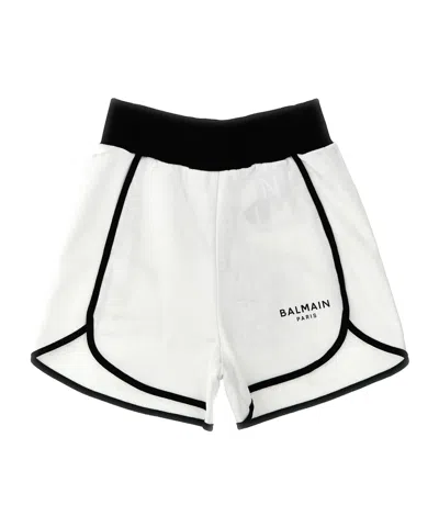 Balmain Kids Logo-jacquard Elasticated Waistband Track Shorts In White