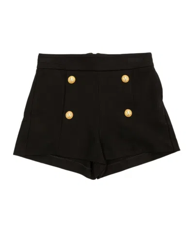 Balmain Kids Logo Patch Button Detailed Shorts In Black