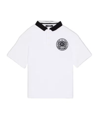Balmain Kids Logo Patch Polo Shirt In White