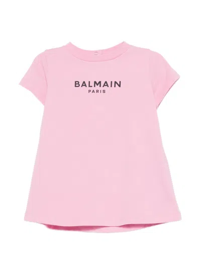 Balmain Kids Logo Print Cotton Set Of Two Mini Dresses In Pink