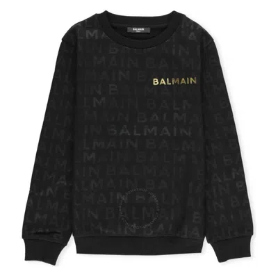 Balmain Kids Logo Print Cotton Sweatshirt In Black