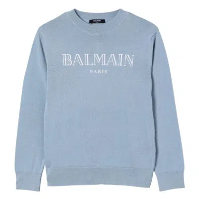 Balmain Kids Logo Print Crewneck Jumper In Blue