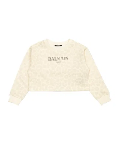 Balmain Kids Logo Printed Copped Sweatshirt In Neutral