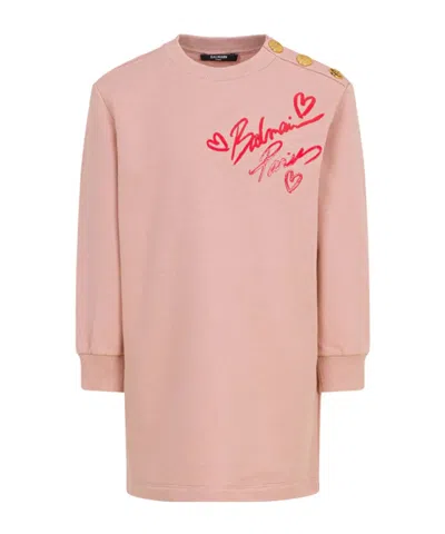 Balmain Kids Logo Printed Crewneck Dress In Pink