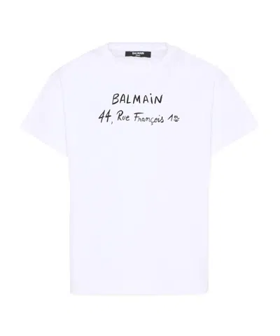 Balmain Kids Logo Printed Crewneck T-shirt In Burgundy