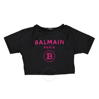 Balmain Kids Logo Printed Cropped T-shirt In Blue