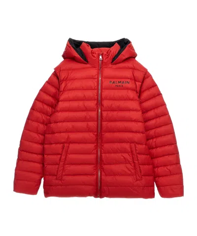 Balmain Kids Logo Printed Padded Jacket In Red