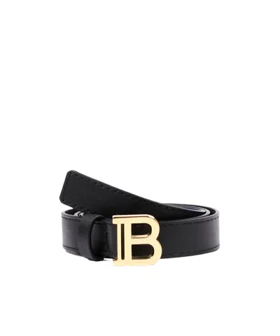 Balmain Kids Logo-buckled Square Tip Belt In Black