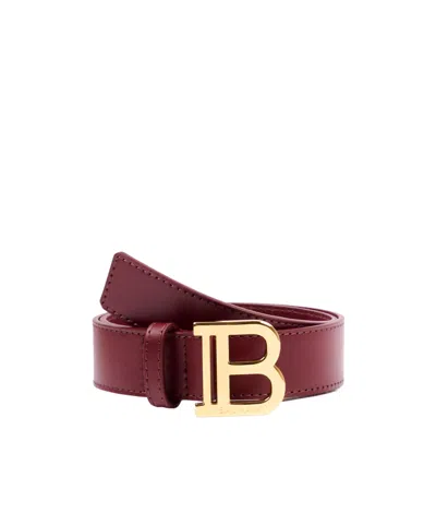 Balmain Kids Logo-plaque Buckle Belt In Burgundy