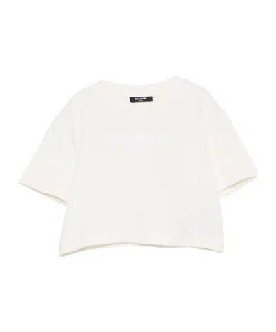Balmain Kids Logo-print Cropped T-shirt In White
