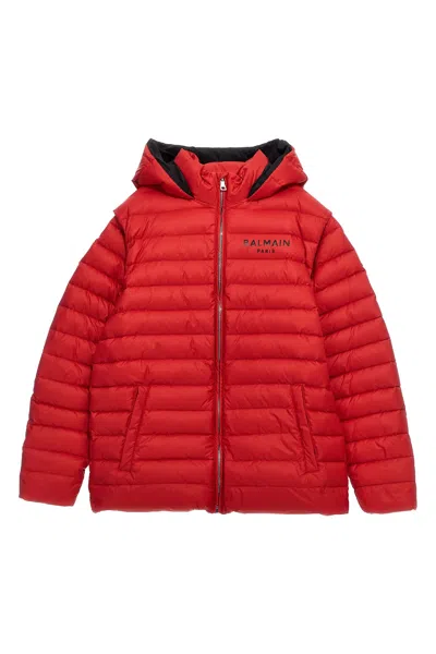 Balmain Kids Long Logo Print Down Jacket