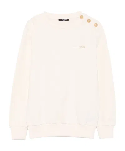 Balmain Kids Long-sleeved Crewneck Sweatshirt In White