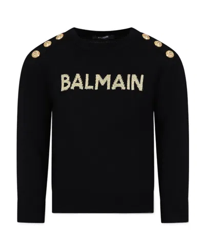 Balmain Kids Lurex Logo Knitted Jumper In Black