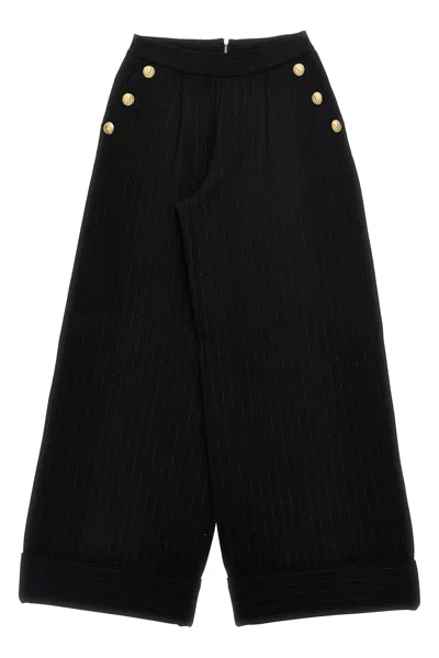 Balmain Kids Lurex Pinstriped Pants In Black
