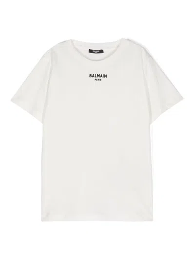 Balmain Logo-flocked Cotton T-shirt In White