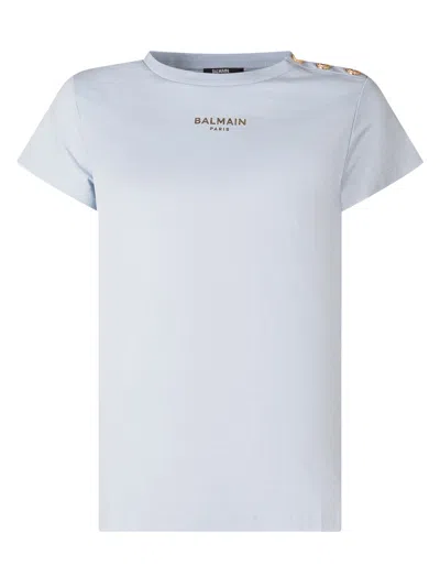 Balmain Kids Mini Logo Button T-shirt In Blue