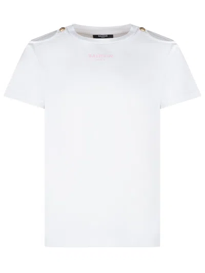 Balmain Kids Mini Logo T-shirt With Decorative Buttons For Kids In White