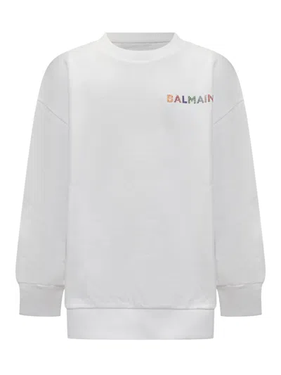 Balmain Kids Mini Statement Sweatshirt In White Colourful