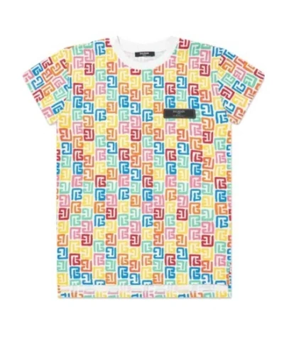 Balmain Kids Monogram Jersey Dress In Multi