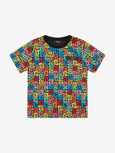 Balmain Kids Monogram Logo T-shirt In Multicoloured