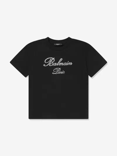 Balmain Kids Paris Logo T-shirt In Black