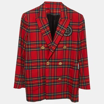 Pre-owned Balmain Kids Red Tartan Wool Double-breasted Blazer 12yrs