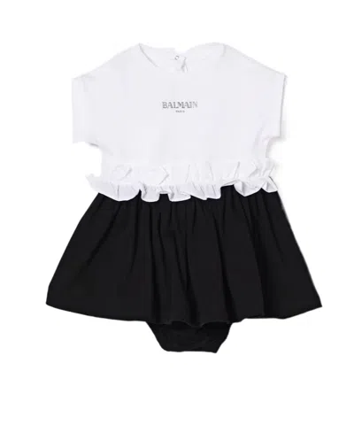 Balmain Kids Ruffled Crewneck Dress In Multi