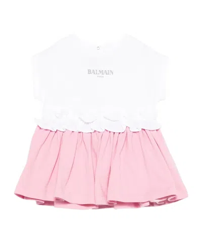 Balmain Babies'  Kids Ruffled Crewneck Dress In Pink