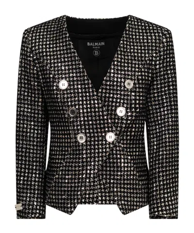 Balmain Kids Sequin Emebllished Straight Hem Jacket In Multi