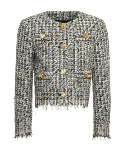 Balmain Kids Single-breasted Tweed Jacket In Gray