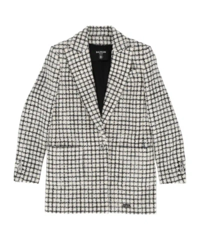 Balmain Kids Single-breasted Tweed Blazer In Gray