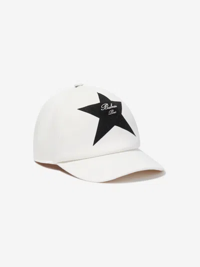 Balmain Kids' Star-print Cotton Baseball Cap In Ivory