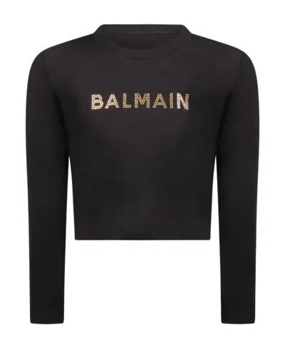 Balmain Kids Stud Embellished Crewneck Sweatshirt In Black