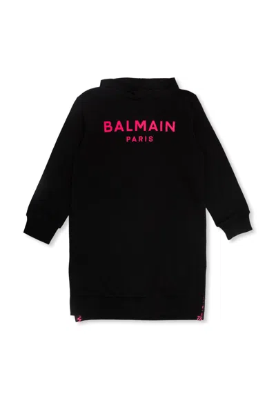 Balmain Kids Sweatshirt Dress With Logo In Black