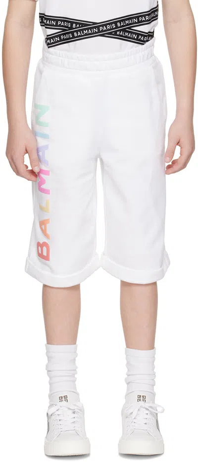 Balmain Kids White Bonded Shorts In 100 White