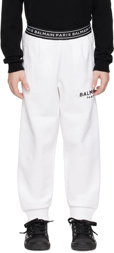 Balmain Ribbed Cuff Track Pants In 100 White