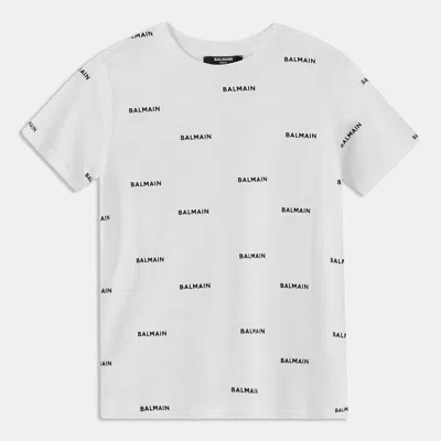 Pre-owned Balmain Kids White Logo Print Jersey T-shirt 14yrs