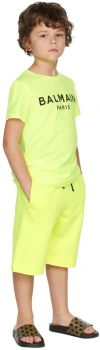 Balmain Kids Yellow Small Logo Shorts In 290bc Neon