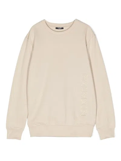 Balmain Kids' Embossed-logo Cotton Sweatshirt In Neutrals