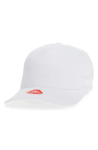 Balmain Kiss Adjustable Cotton Twill Baseball Cap In White Red