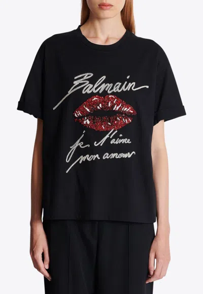 Balmain Kiss Embroidered Logo T-shirt