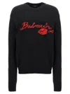 Balmain Virgin Wool Kiss Sweater With Lips Motif In Nero E Rosso