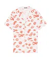 Balmain Twill Pyjama Shirt With Kiss Print In White & Red