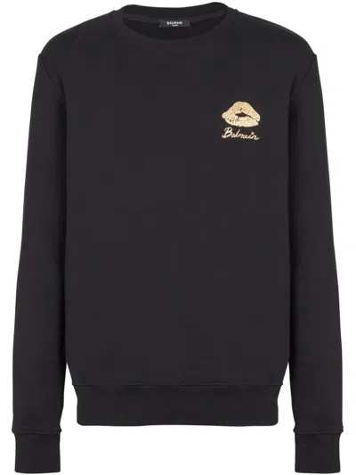 Balmain Kiss Print Sweatshirt In Black