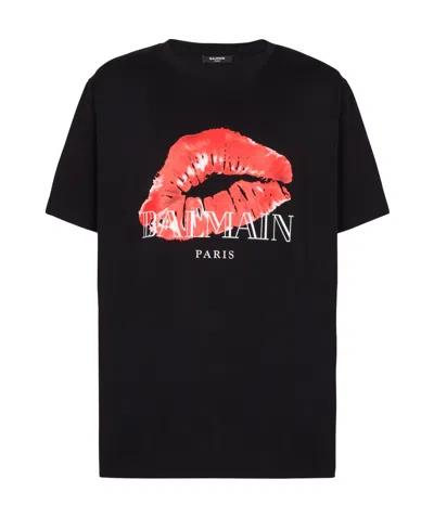 BALMAIN RELAXED T-SHIRT WITH KISS PRINT