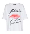 Balmain Graphic Kiss Print T-shirt With Relaxed Fit In White