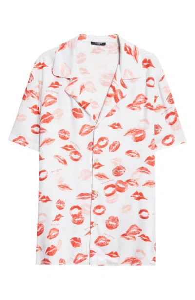 Balmain Kiss Print Twill Pajama Shirt In White