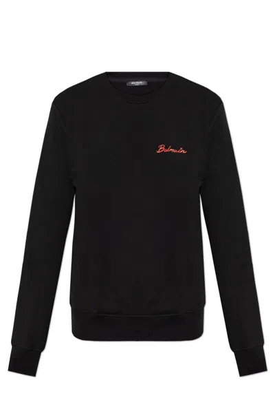 Balmain Kiss-printed Round Neck Sweatshirt In Noir/rouge